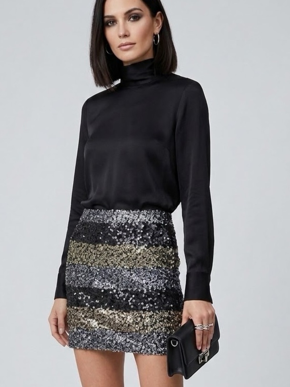 Dotti Sequin Stripe Mini Skirt - Black, Silver & Gold S